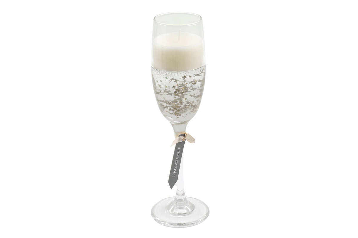 Champagne Glass Silver Confetti Jelly Candle - 18cm