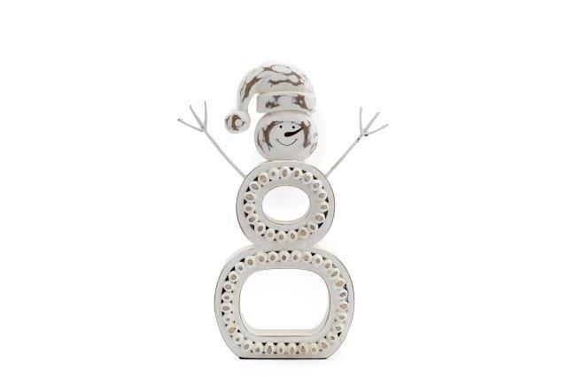 Decorative Wooden White Snowman Figurine - 26cm