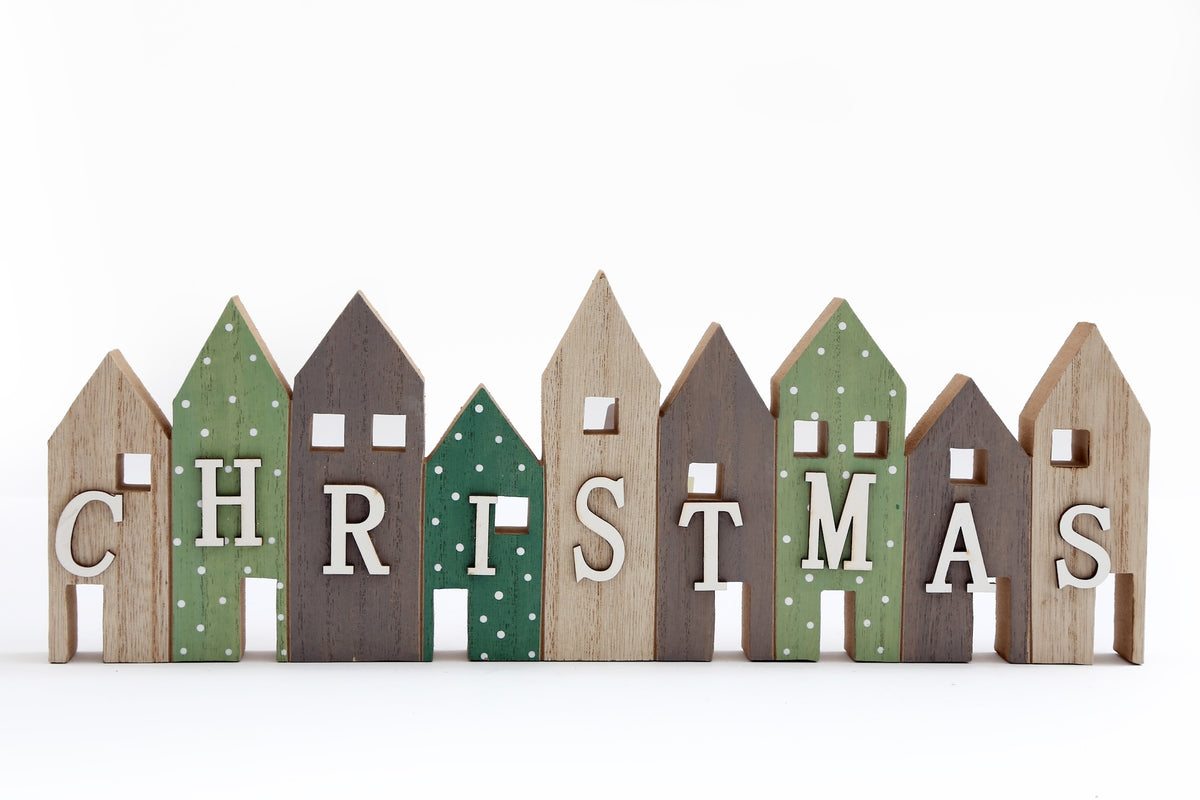 40cm Wooden House Row Christmas Sign