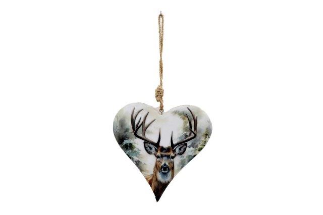 Heart Shaped Wooden Hanging Decoration with Highland Stag - 20cm