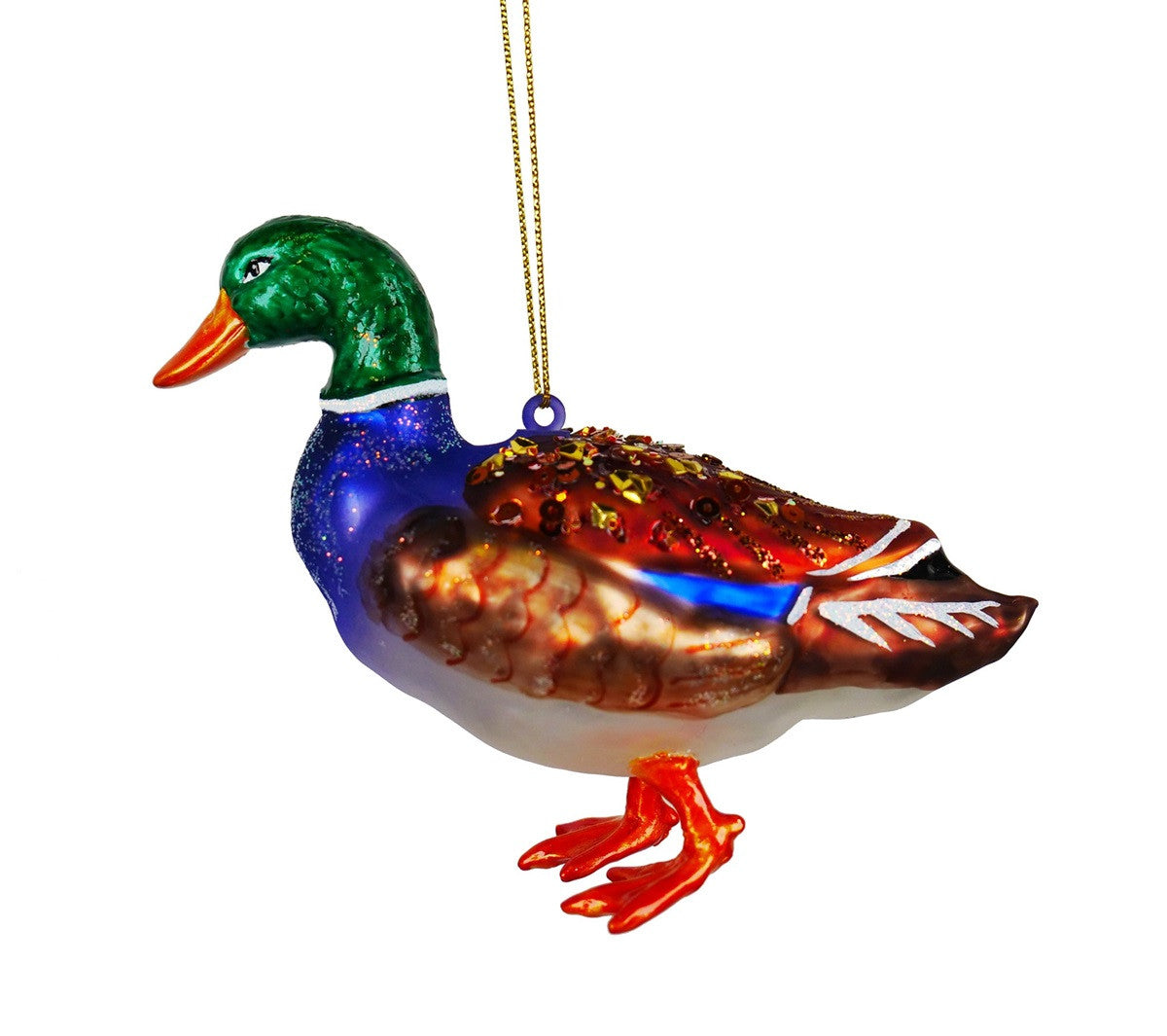 Glass Happy Duck Christmas Bauble