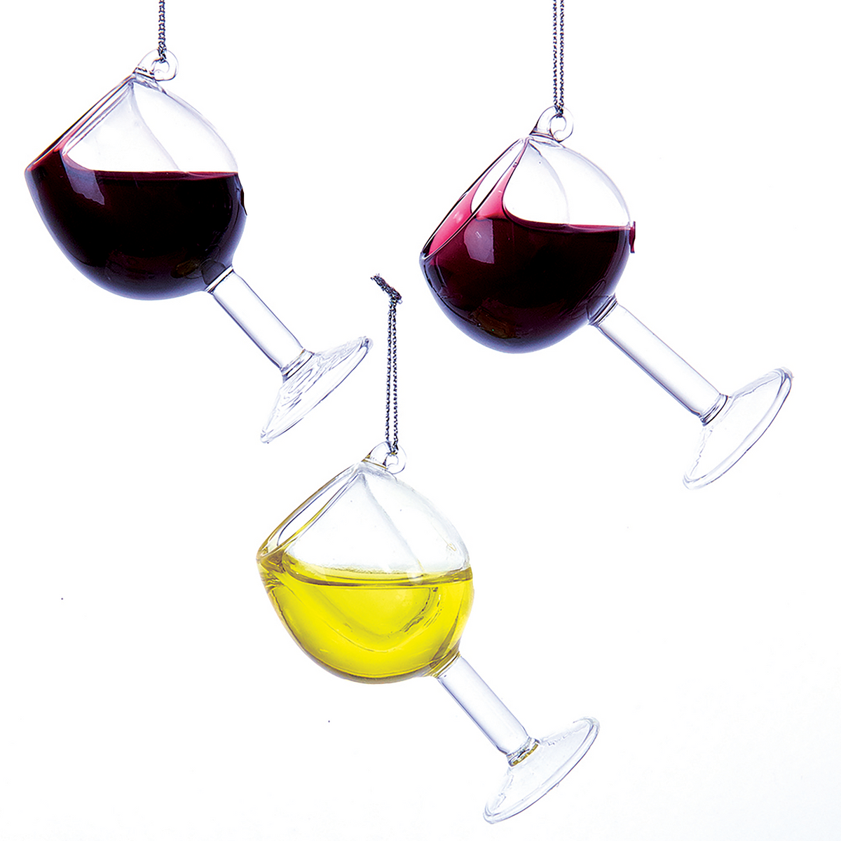 Wine Glass Christmas Bauble Decoration with Moving Liquid - 4"