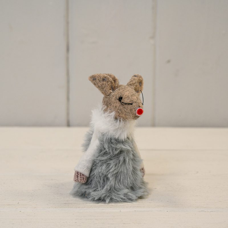 Grey Fabric Mouse Decoration - 8cm