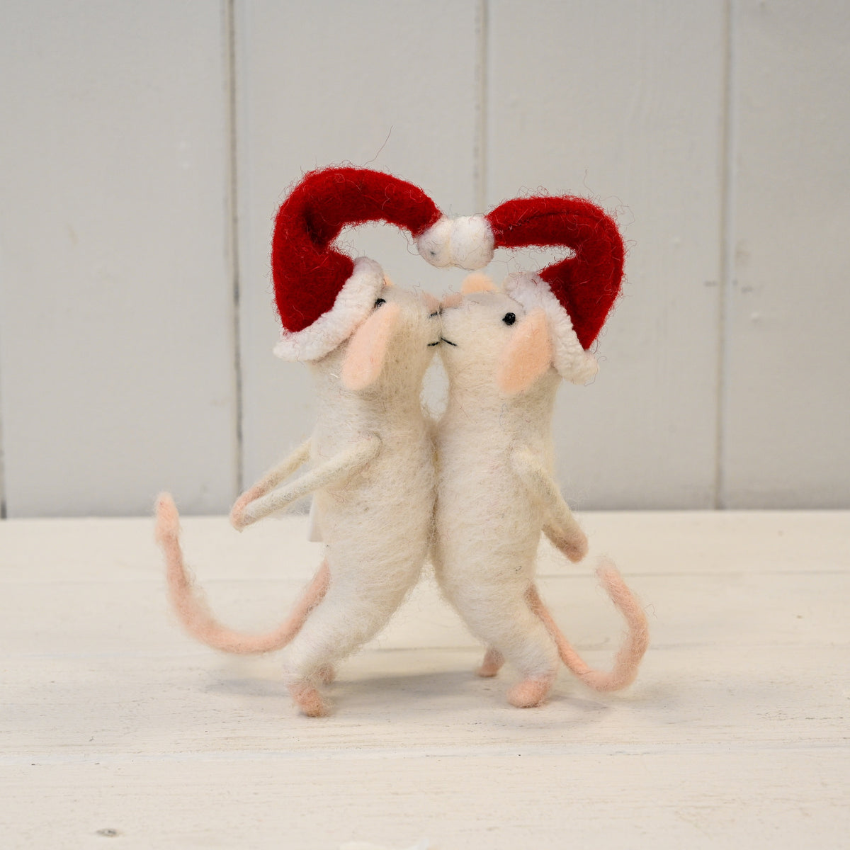 Pair of Festive Kissing Felt Mice