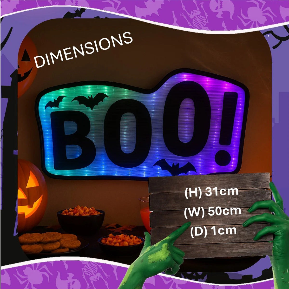Noma Halloween Coralite Boo Sign 50cm Infinity Light Up Decoration ...