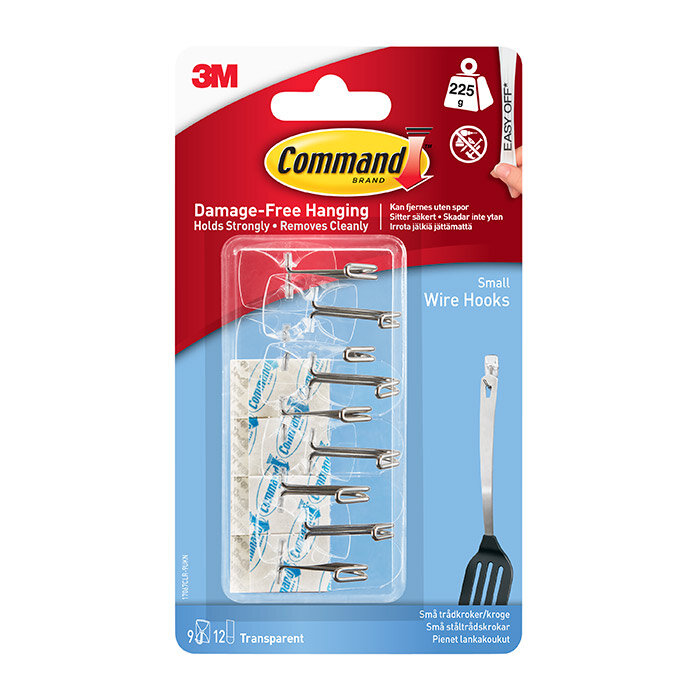 Command Clear Small Wire Hooks with Clear Strips - Pack of 9
