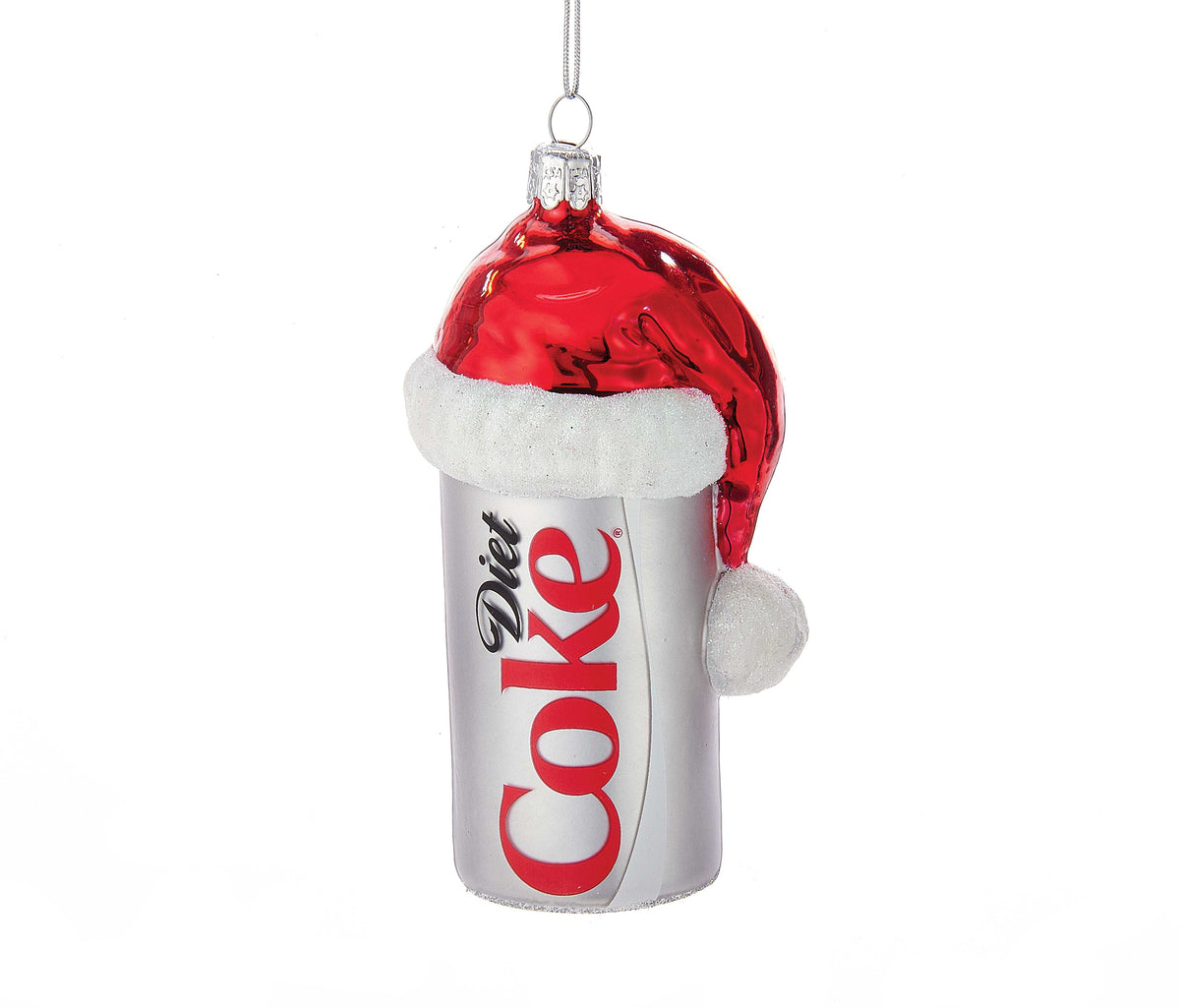 Glass Diet Coke Can with Santa Hat Christmas Bauble
