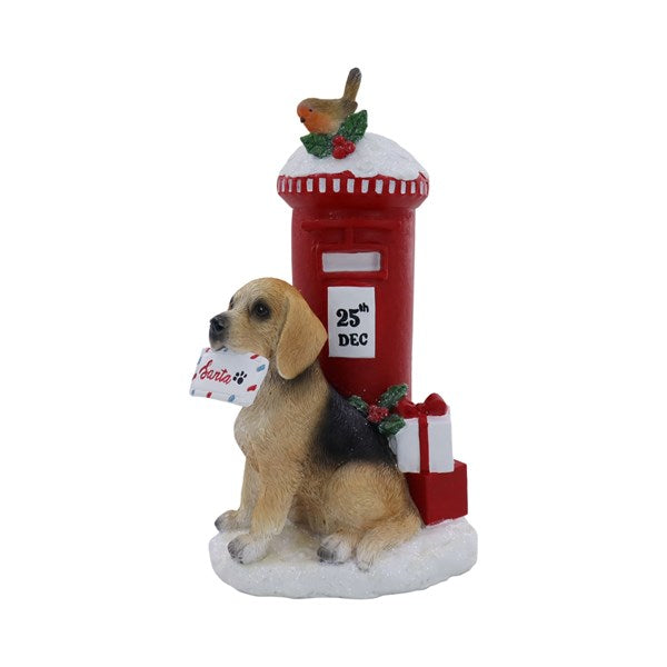 Christmas Resin Dog with Red Letterbox Ornament