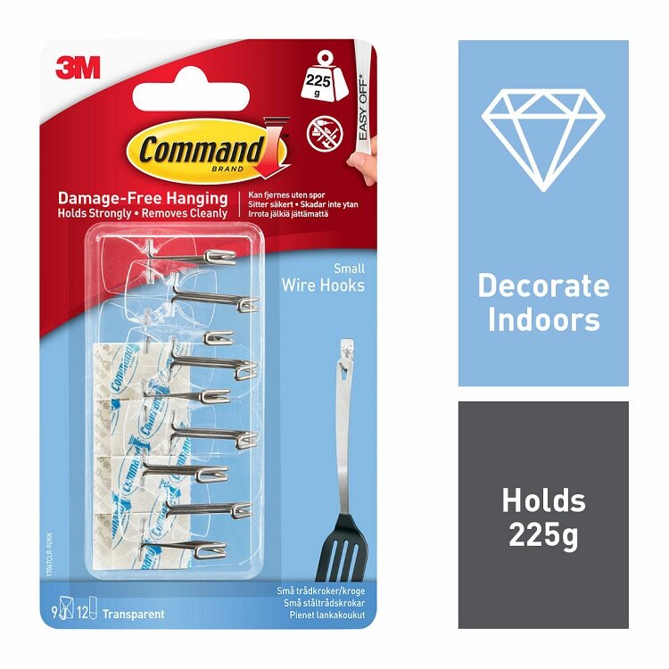Command Clear Small Wire Hooks with Clear Strips - Pack of 9
