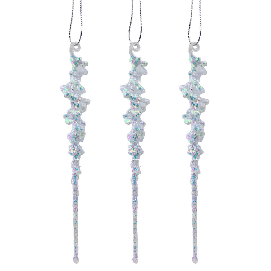 Pack of 3 Iridescent Icicle Hanging Tree Decorations - 15cm