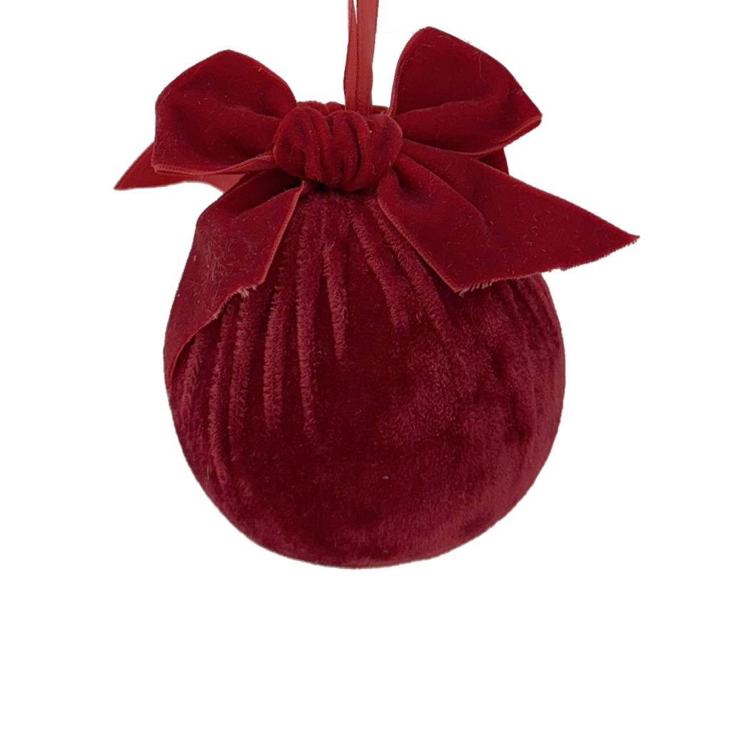 Large Red Velvet with Bow Christmas Bauble - 10cm