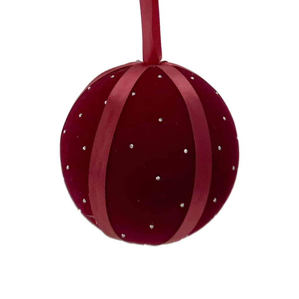 Large Red Ribbon Velvet Bauble with Jewels - 10cm