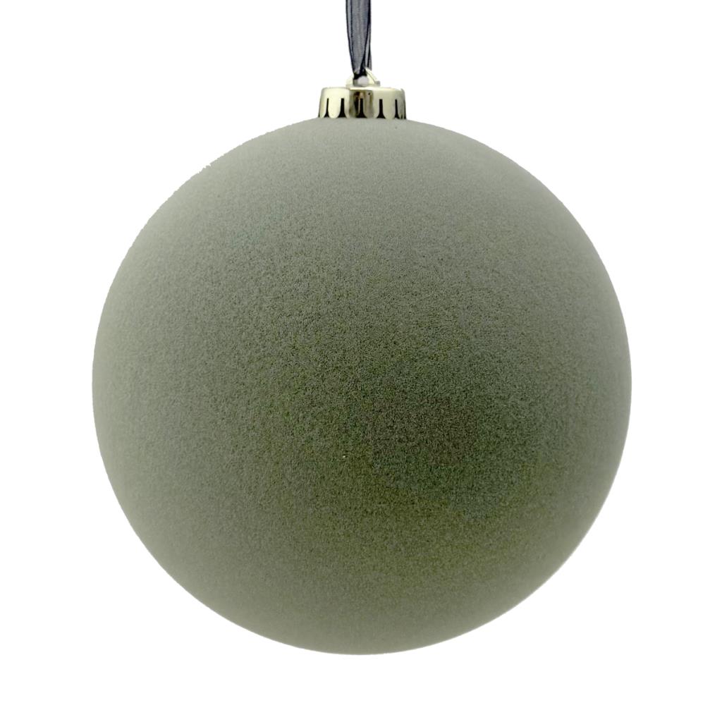 X-Large Flocked Sage Green Christmas Bauble - 15cm