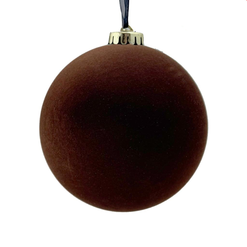 Large Brown Plain Flocked Velvet Bauble - 12cm