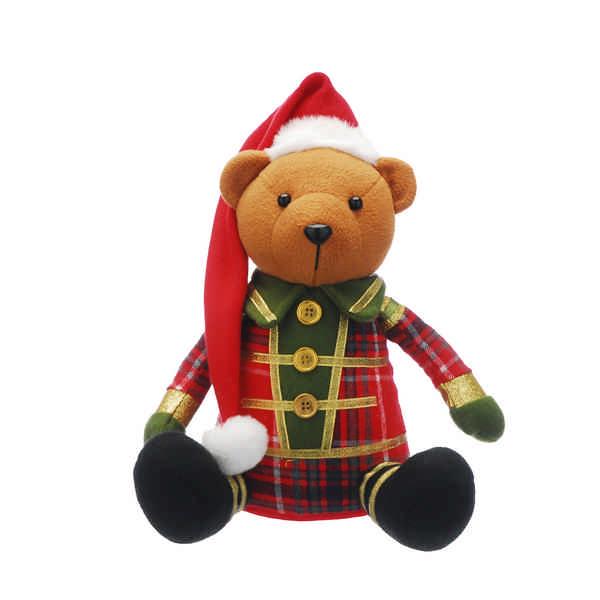 33cm Red & Green Plush Sitting Teddy Bear in Red Hat