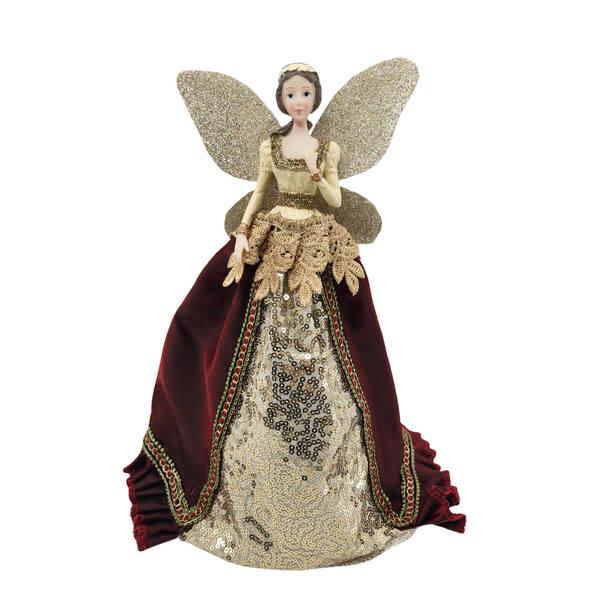 Traditional Dark Red Burgundy & Gold Angel Tree Topper - 30cm