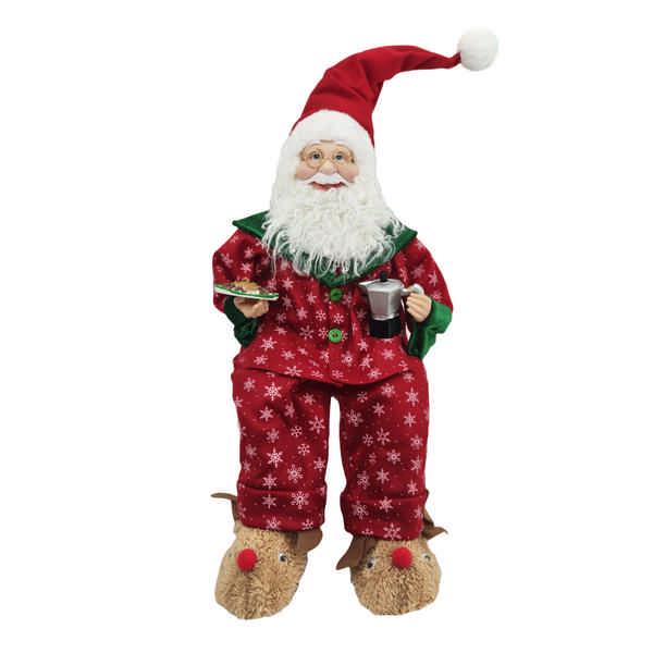 Sitting Santa in Red Pyjamas with Reindeer Slippers - 45cm