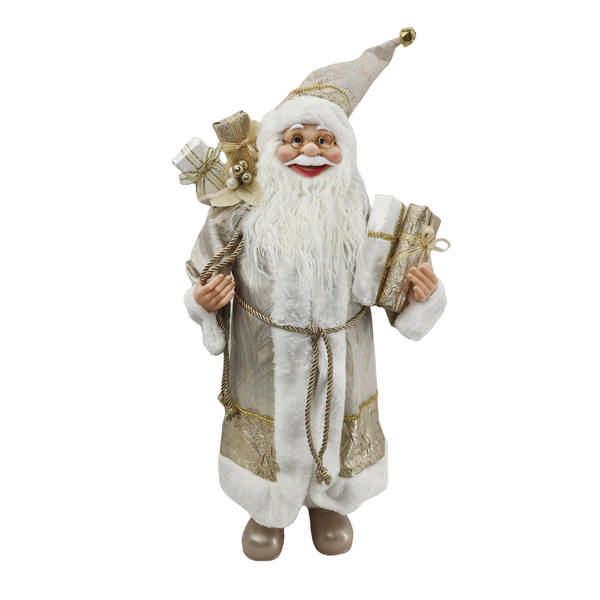 Standing White & Champagne Gold Santa Ornament - 60cm