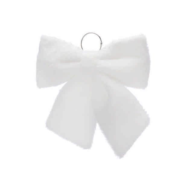 Large White Fur Christmas Bow - 34cm