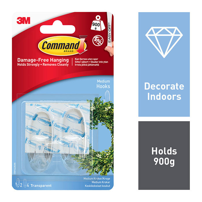 Command Medium Clear Hooks with Clear Strips - Pack of 2