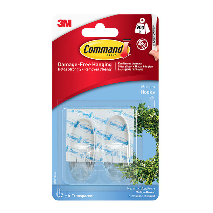 Command Medium Clear Hooks with Clear Strips - Pack of 2