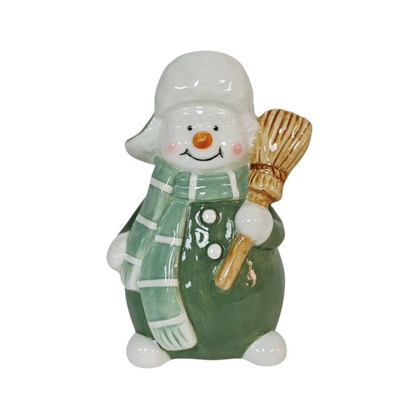 Green Snowman with Broom - 14cm