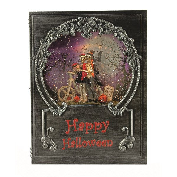 Halloween Book Glitter Spinner with Skeleton Couple on Bike - 20cm
