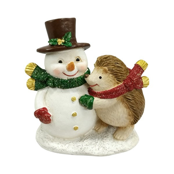 Hedgehog & Snowman Christmas Ornament - 11cm