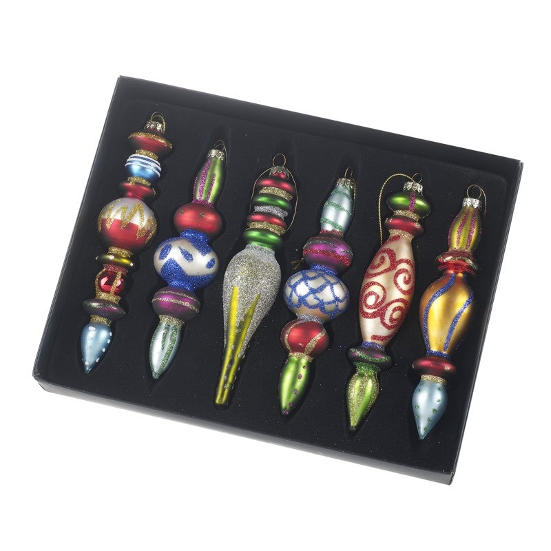Multi Coloured Glass Ornate Colourful Christmas Bauble - Set of 6