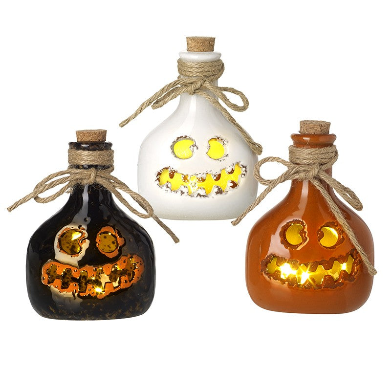 Halloween Pottery Cut Out Pumpkin Face Light Up Bottle Ornament