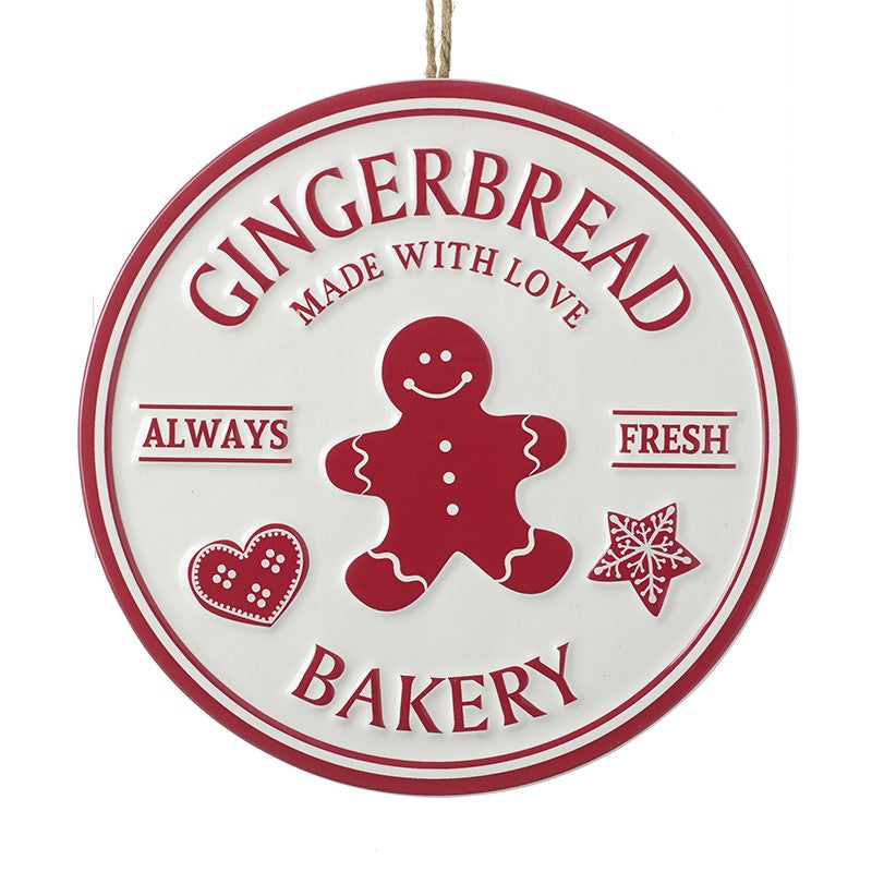 Red & White Gingerbread Bakery Metal Hanging Sign