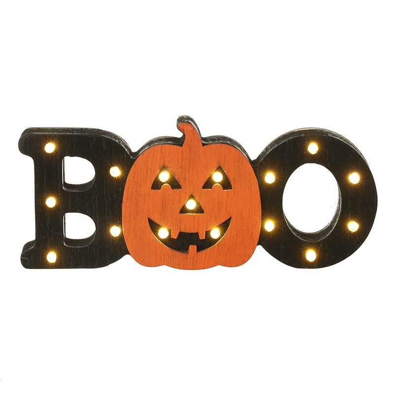 Black Wooden Boo Light Up Sign