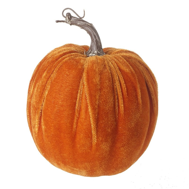 Small Velvet Orange Halloween Pumpkin - 17cm