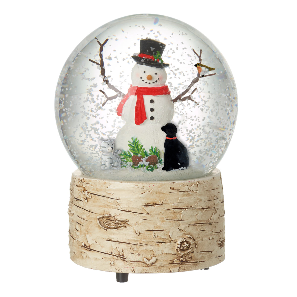 Woodland Snowman With Dog & Cat Snowglobe