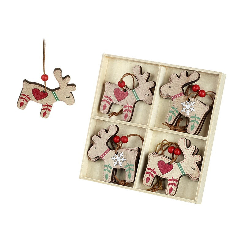 Set of 8 Decorated Hanging Reindeer