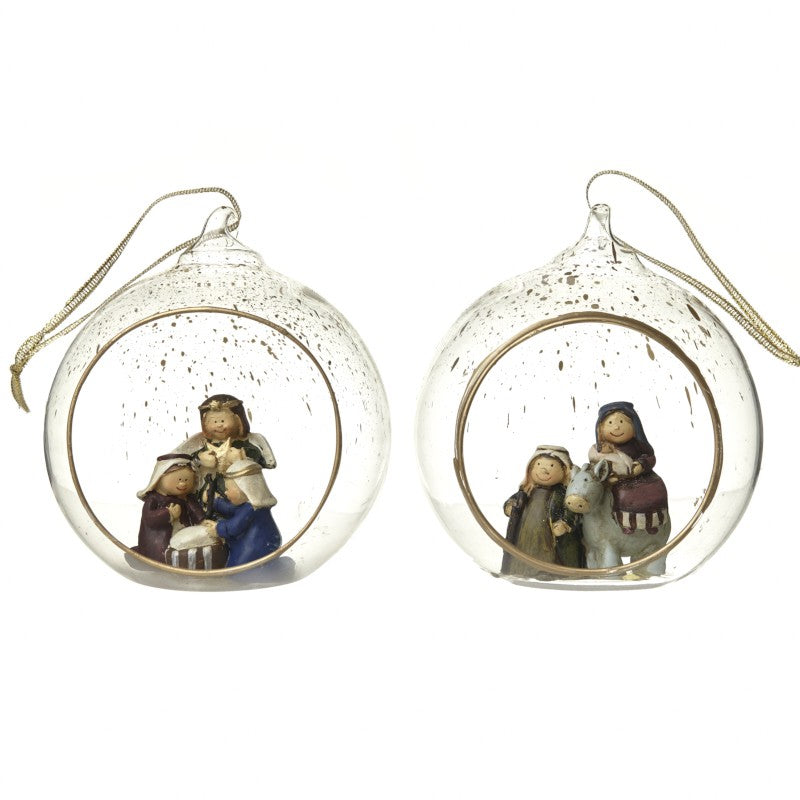 Nativity In Glass Ball Hanging Decoration