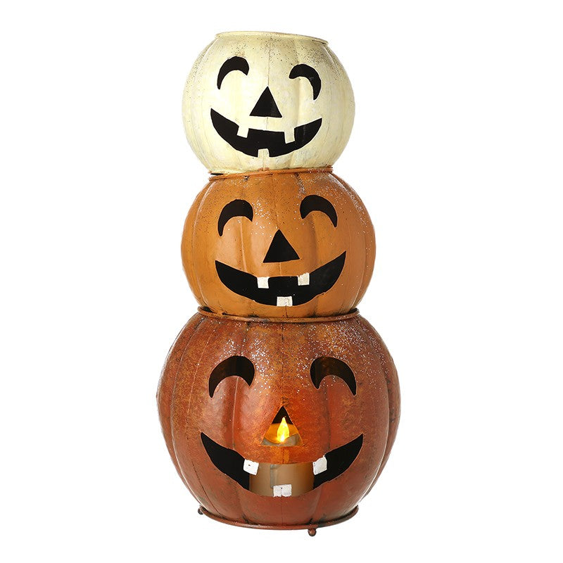 X-Large 55cm Metal Triple Light-Up Pumpkin Stack