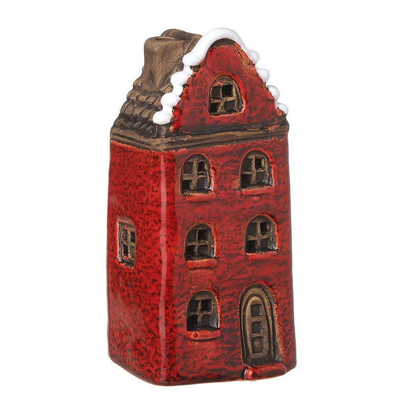 Red Stoneware LED Rustic House