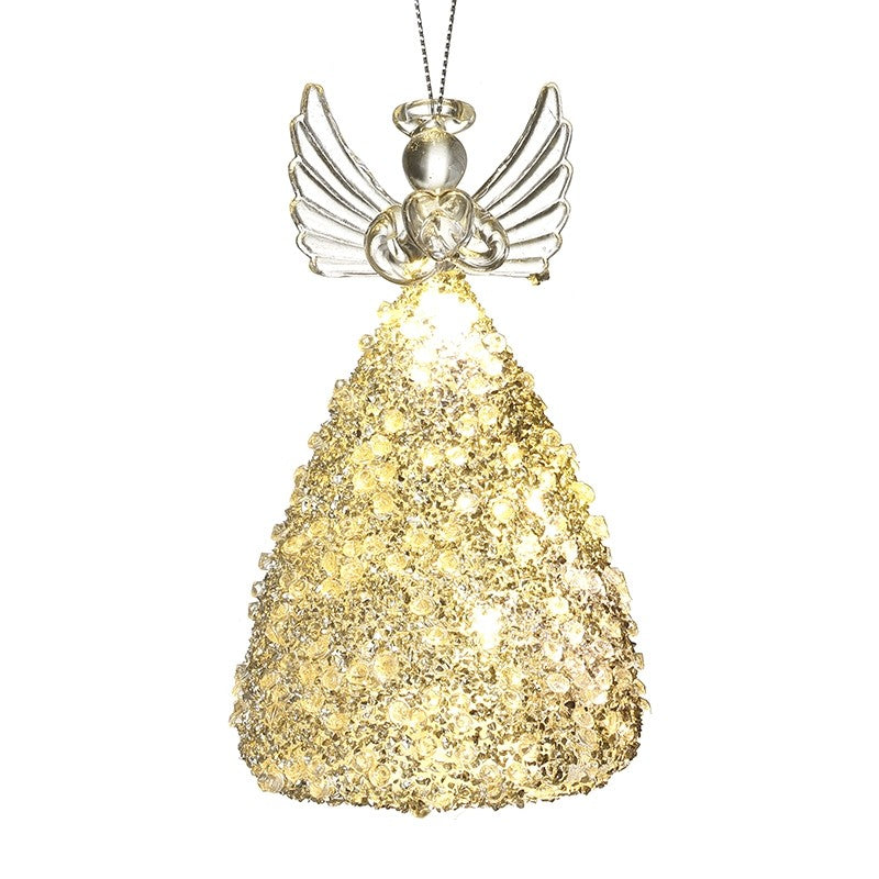 Glass Angel With Glitter Skirt & Heart Decoration
