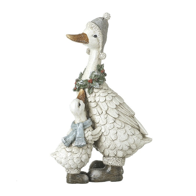 White Christmas Duck with Duckling Ornament