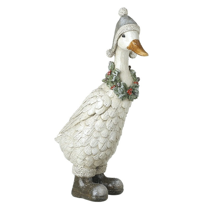 White Christmas Duck with Wreath & Wellies Ornament