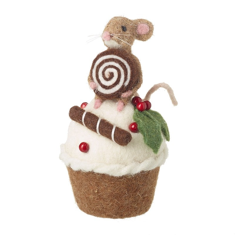 Felt Mouse on Cupcake Christmas Decoration