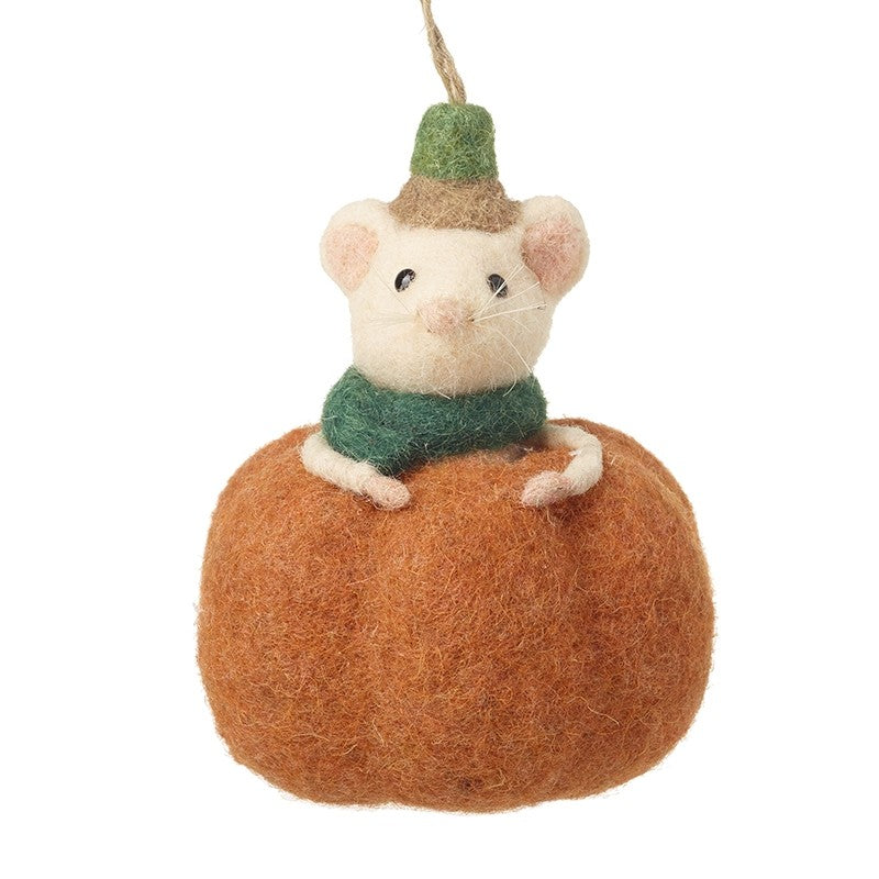 Hanging Felt Mouse in Pumpkin
