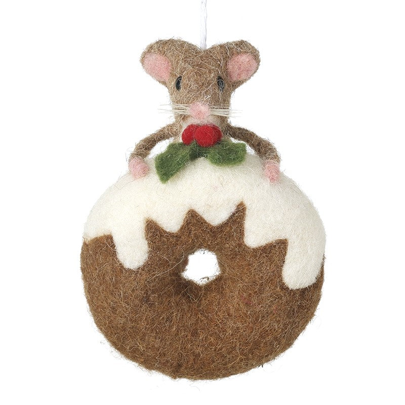 Hanging Felt Mouse With Donut Christmas Decoration
