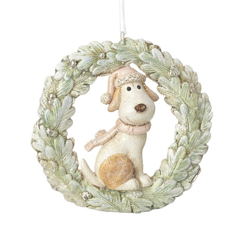 Dog in Wreath Christmas Bauble - 9cm