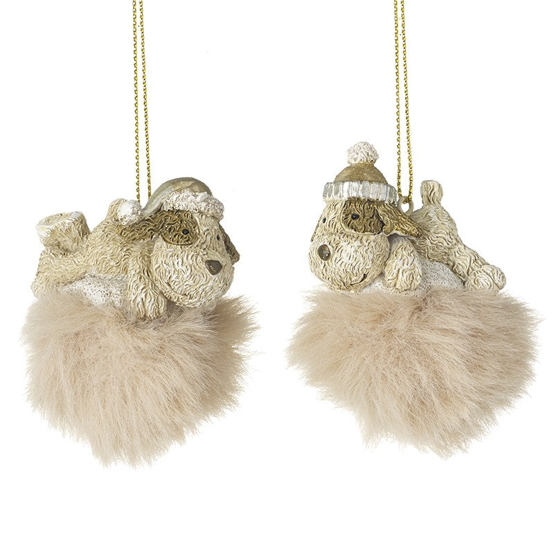 Lying Dog on Fur Rug Christmas Bauble