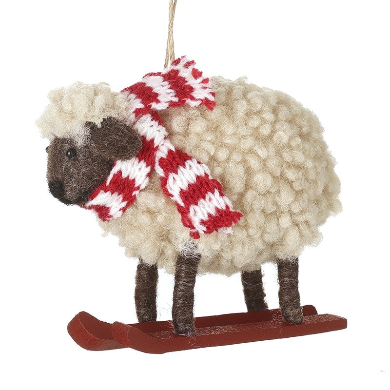 Hanging Sheep On Skis Bauble