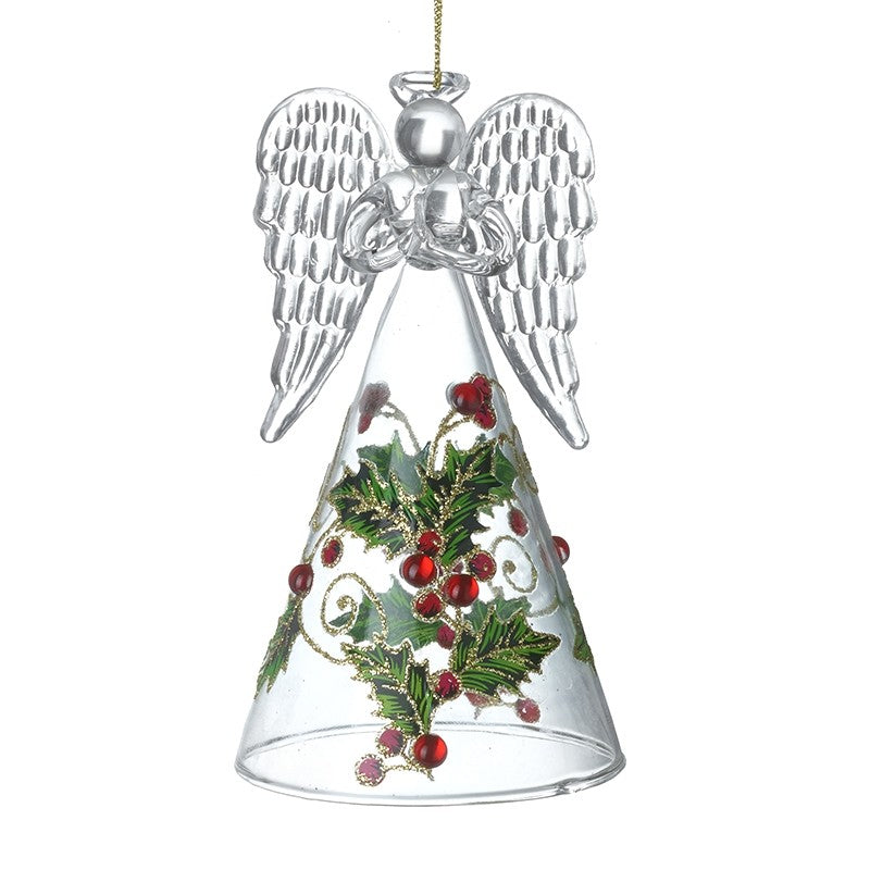Glass Angel With Holly Dress Hanging Decoration