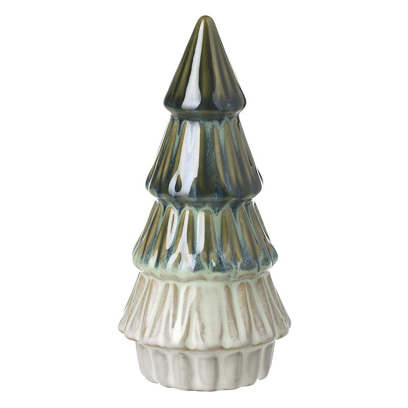 Ceramic Glazed Green & White Toned Cone Christmas Tree