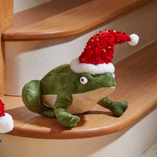 Frog With Christmas Hat Regular Green Festive Frog With Santa Hat